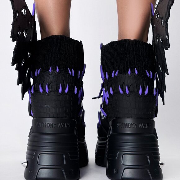 Anthony Wang PURPLE LEMON Dragon Wing Black Platform Sneakers - Picture 4 of 6
